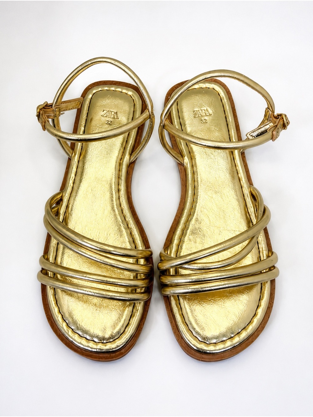 Zara Metallic Gold Multi-Strap Ankle Strap Sandals